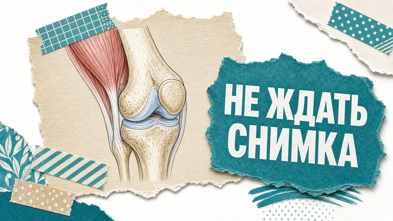 Стикер: коленный сустав и надпись Не ждать снимка