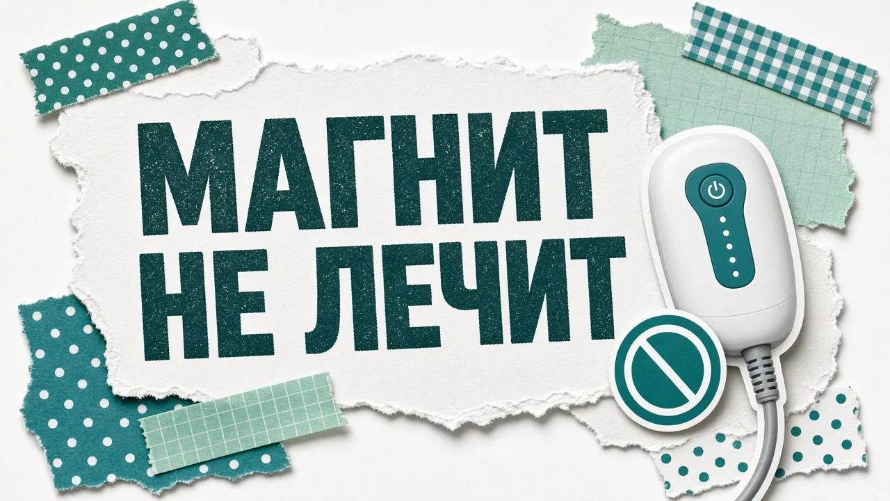 Домашний магнитный аппарат с перечёркнутой этикеткой «лечит всё»