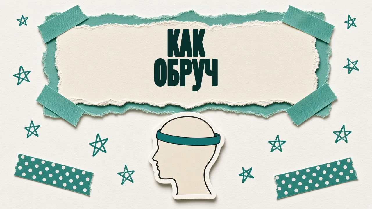 Силуэт головы с лентой вокруг, надпись «Как обруч»