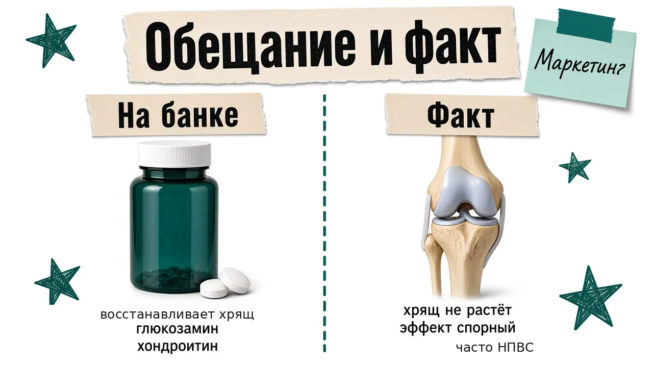 Сравнение «На банке» и «Факт»: банка обещает восстановить хрящ, сустав его не отращивает