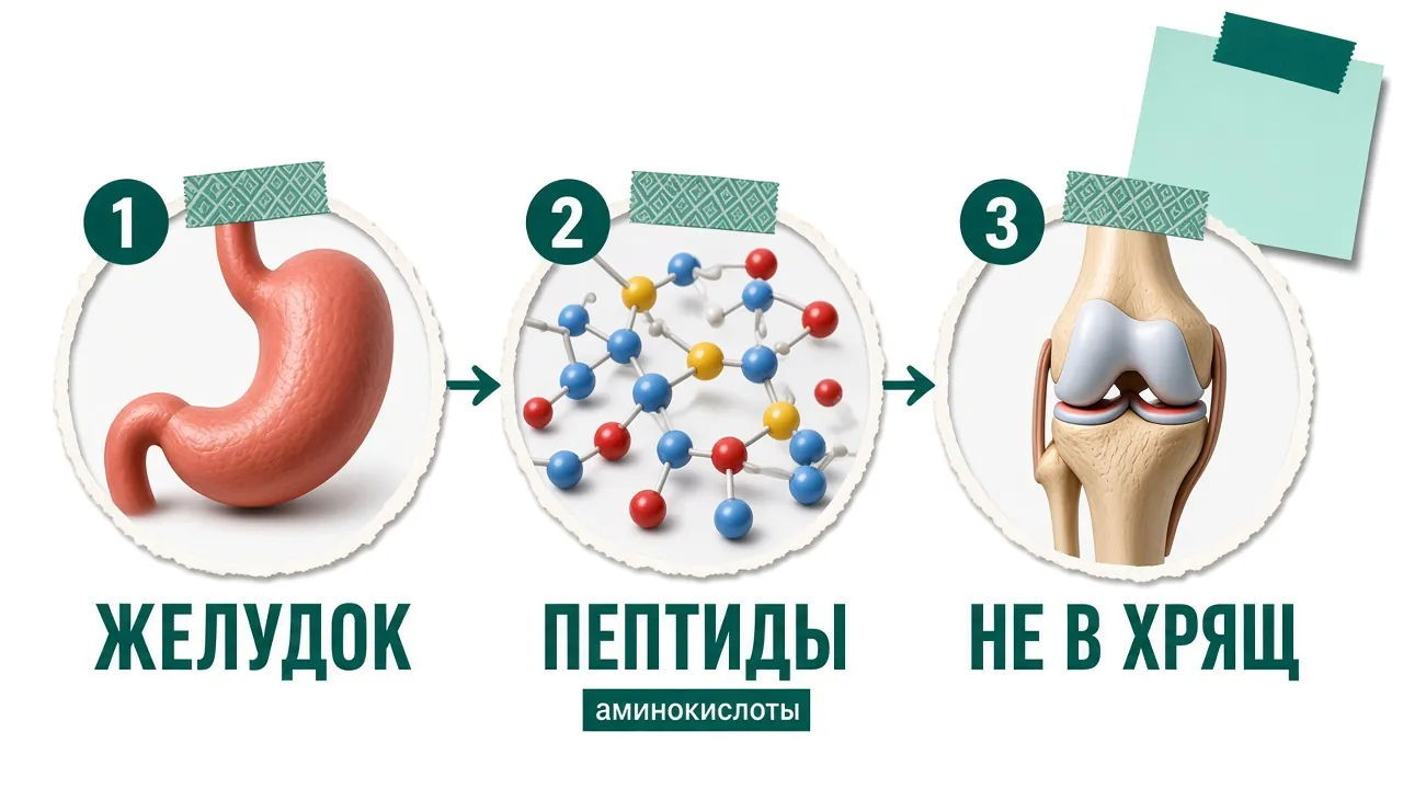 Три шага: желудок, аминокислоты и пептиды, не в хрящ