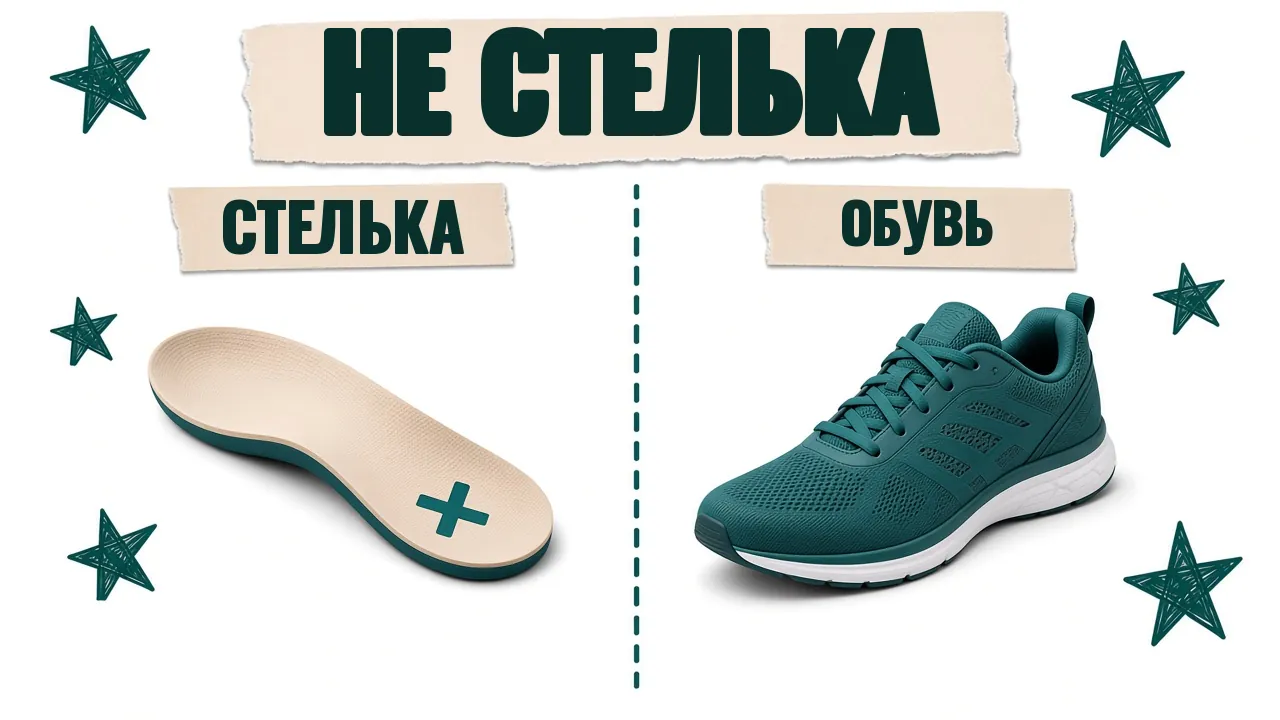 Карточка «Не стелька»: стелька и кроссовок с подписями «Стелька» и «Обувь»
