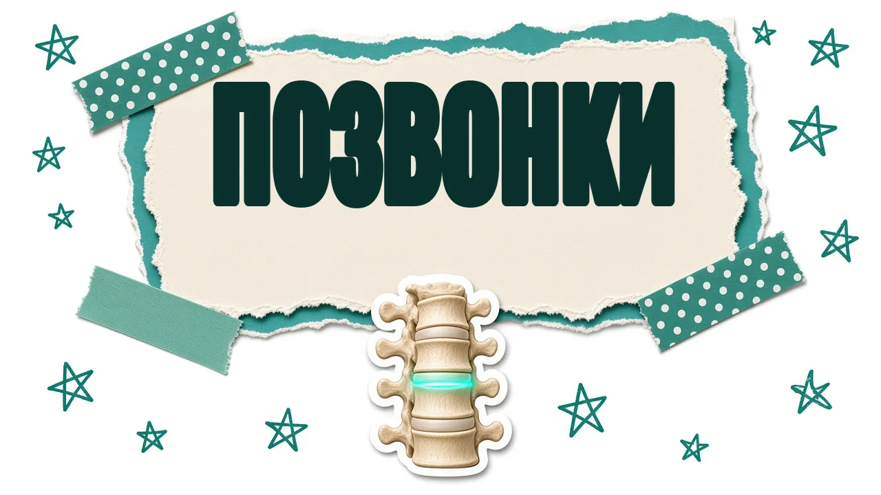 Модель поясничных позвонков с подсвеченным диском, надпись «Позвонки»